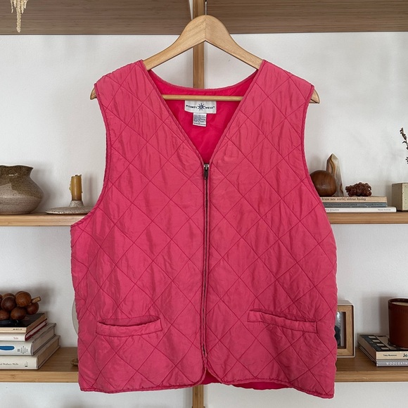 Vintage Jackets & Blazers - Vintage Pink Silk Quilted Vest